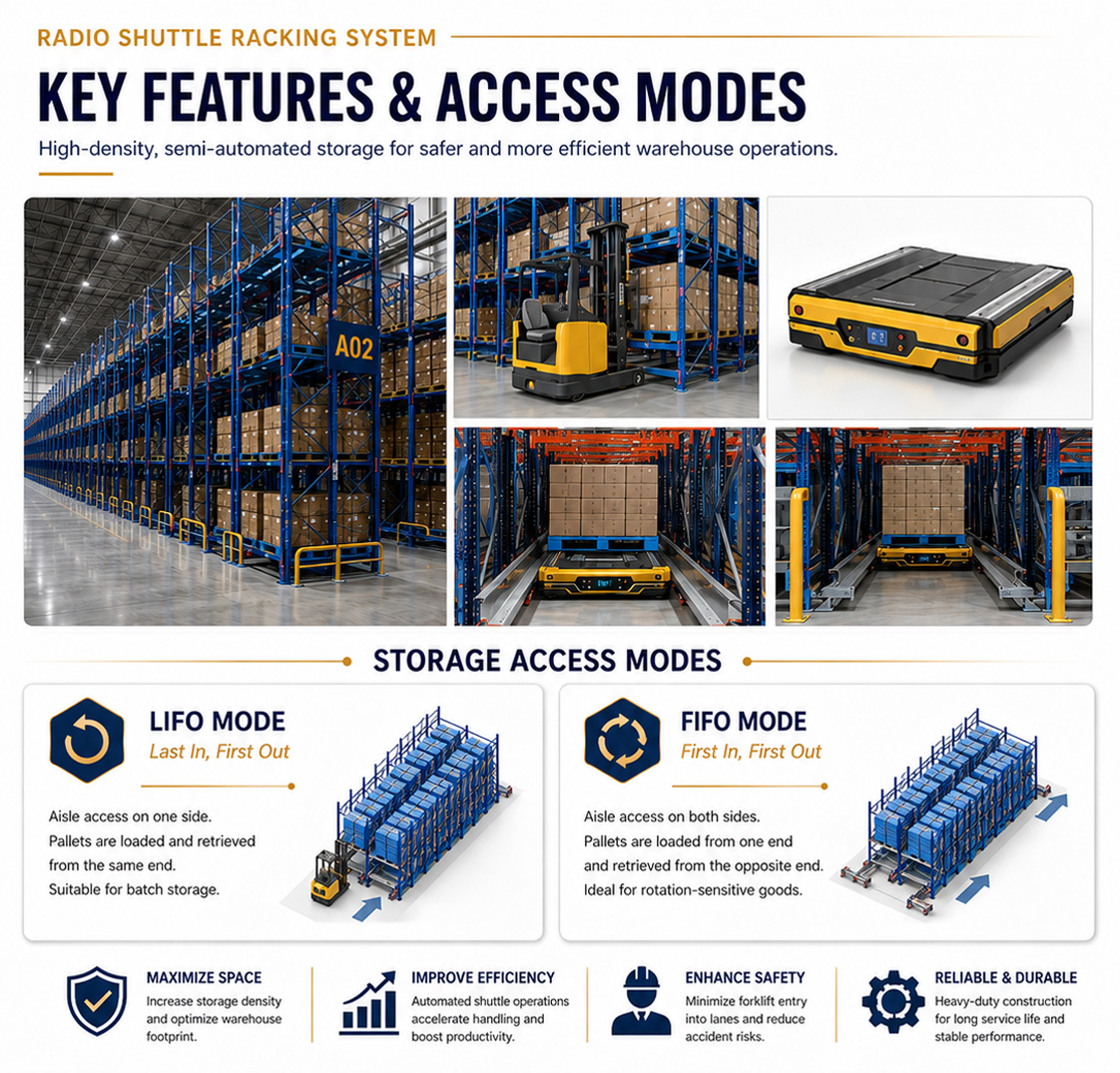 Automated Storage System Radio Shuttle Racking Industrial High Density Shuttle Rack for Retail Center