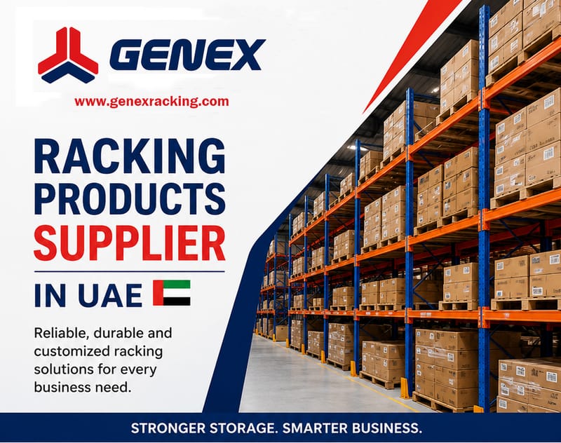 Industrial warehouse racking and heavy duty shelves installation by GENEX Racking Solutions UAE
