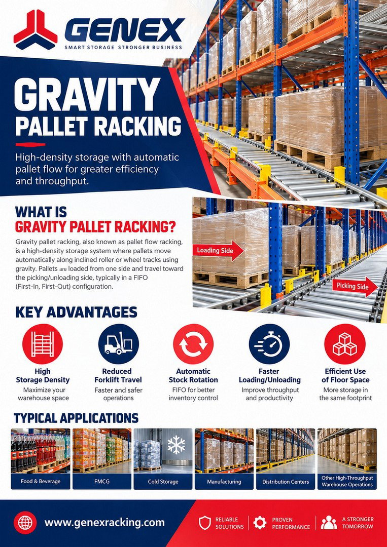 Industrial Gravity Pallet Flow Racks with Roller Beds and Pallet Separators
