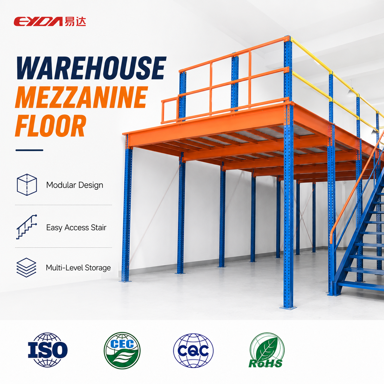 Heavy Duty Steel Mezzanine Floor Platform Storage Rack, Custom Warehouse Shelving System with Stairs for Industrial Storage