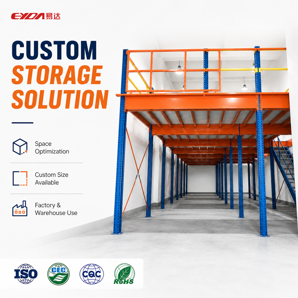 Heavy Duty Steel Mezzanine Floor Platform Storage Rack, Custom Warehouse Shelving System with Stairs for Industrial Storage
